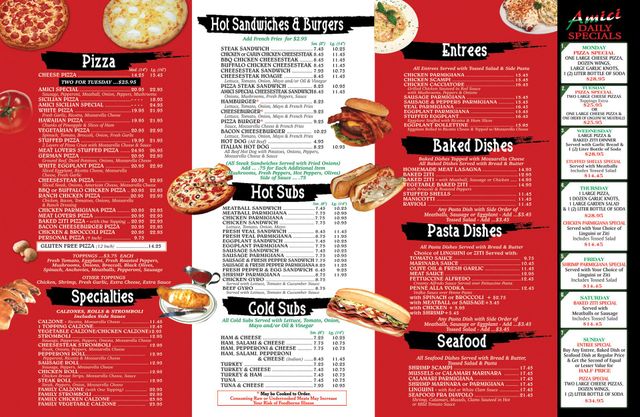 Amici Pizza & Pasta Family Restaurant Menu | Tannersville PA